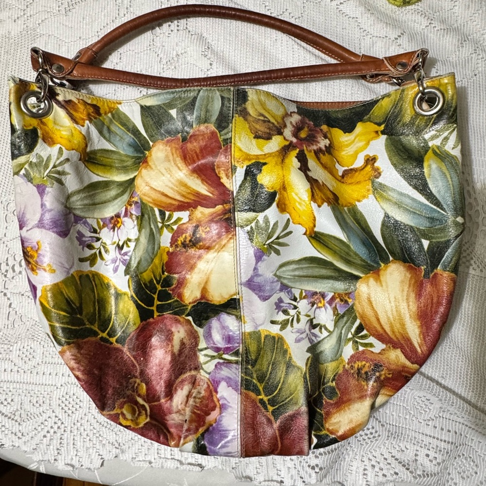 Italian Maurizio Taiuti Floral Shoulder Bag in Yellow, Purple, Brown